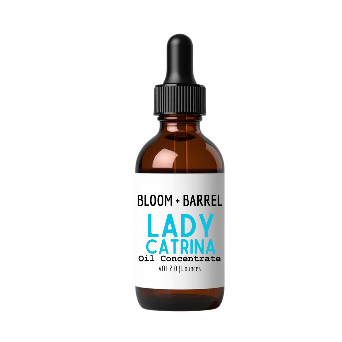 Bottle of Bloom + Barrel Lady Catrina Oil Concentrate on a white background