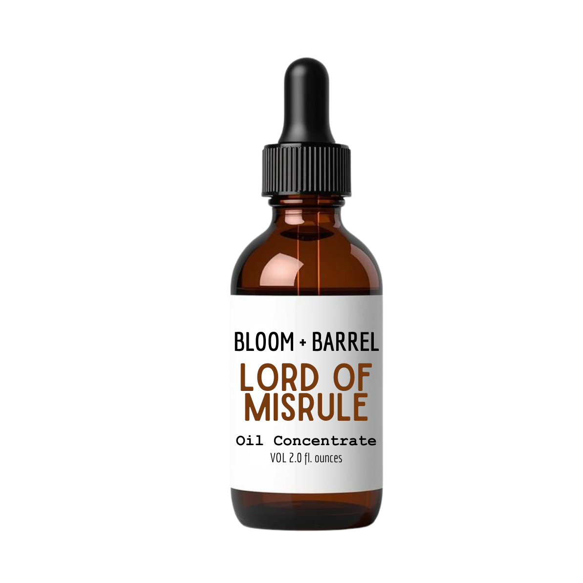 Bottle of Bloom + Barrel Lord of Misrule Oil Concentrate on a white background