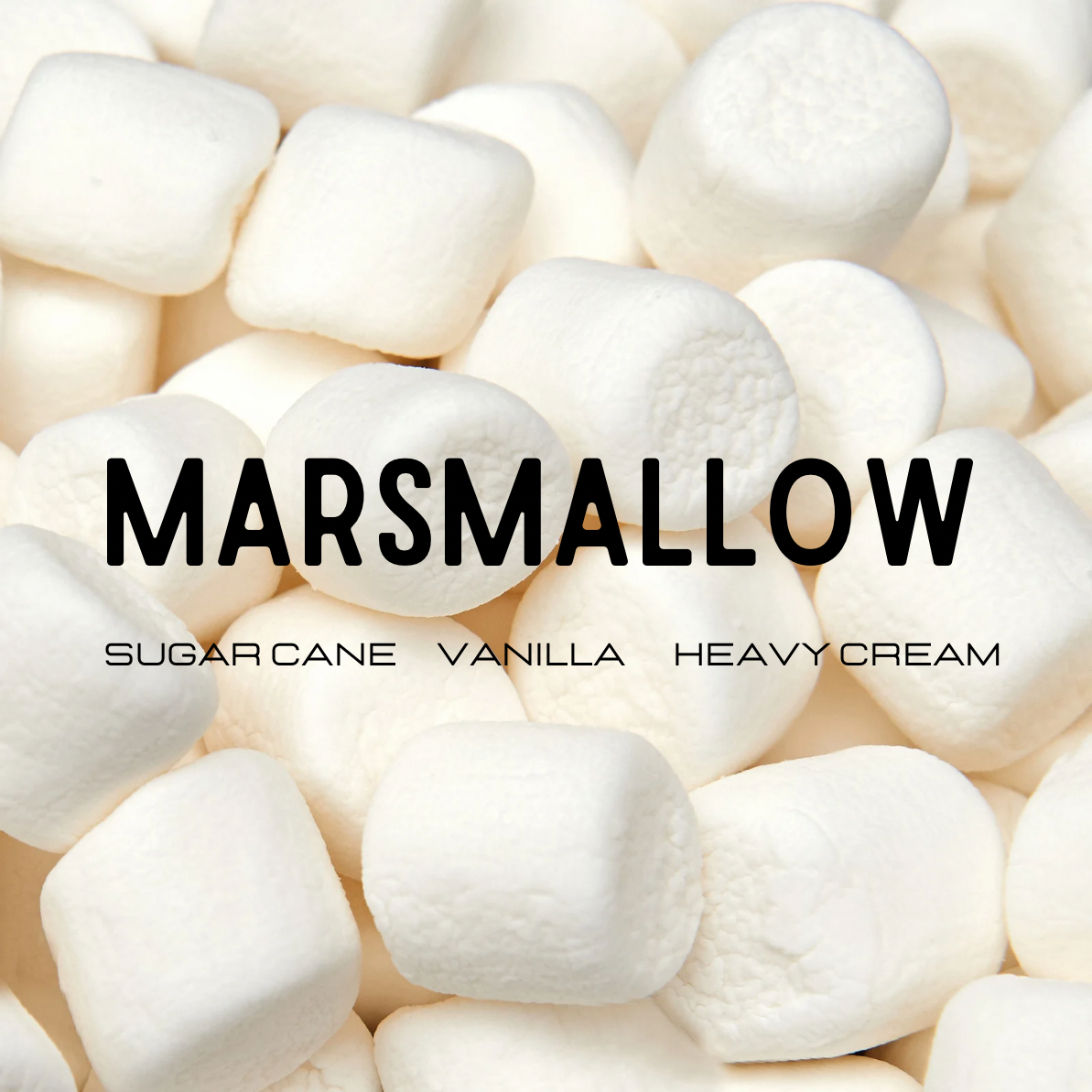 White marshmallows with text indicating flavor options on a white background