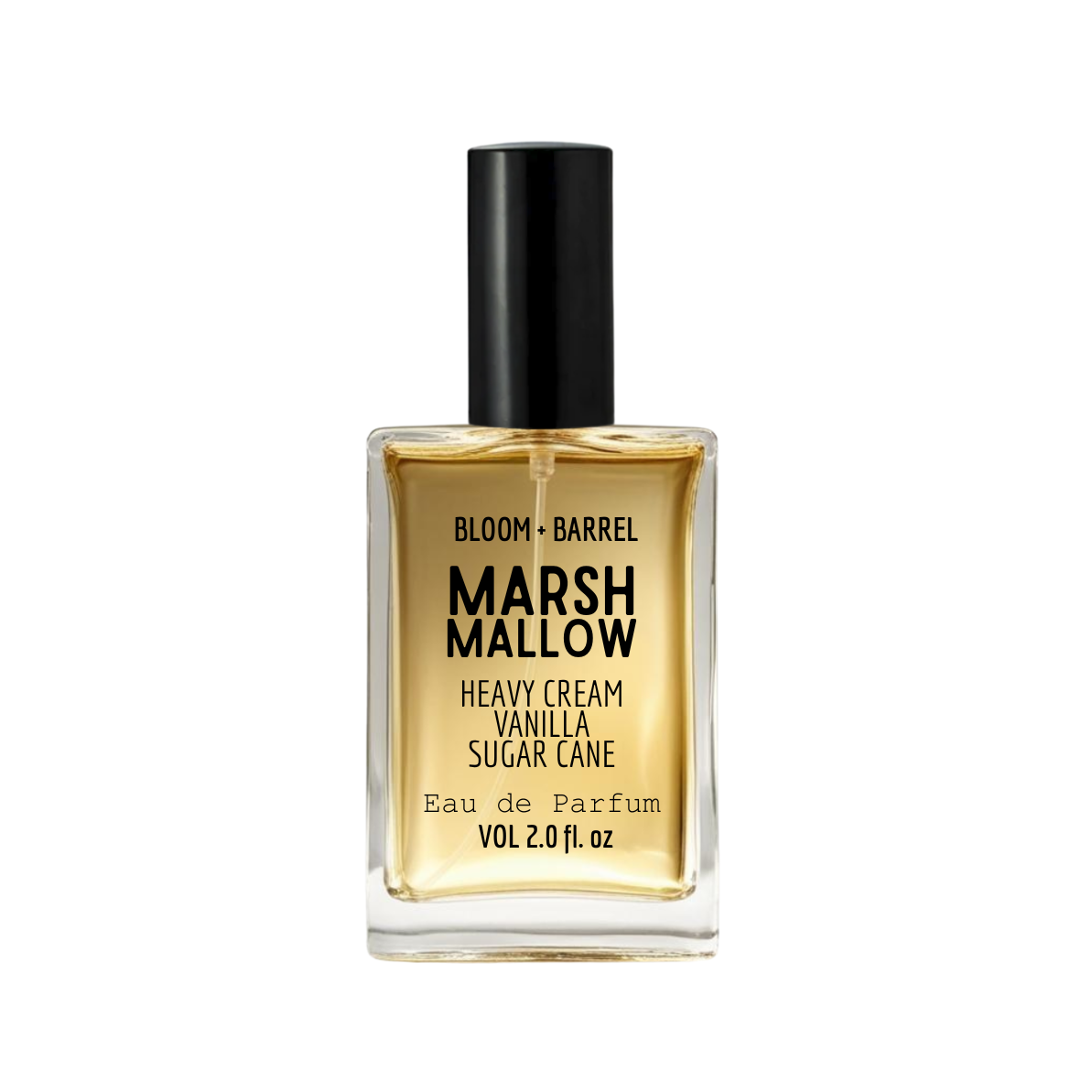 Perfume bottle labeled 'Marshmallow' by Bloom & Barrel on a white background