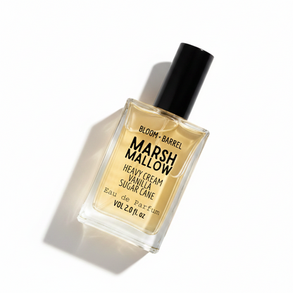 Perfume bottle labeled 'Marshmallow' by Bloom & Barrel on a white background