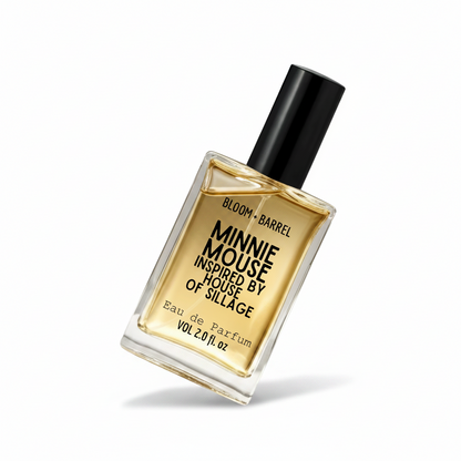 Perfume bottle labeled 'Minnie Mouse' by Bloom & Barrel on a white background