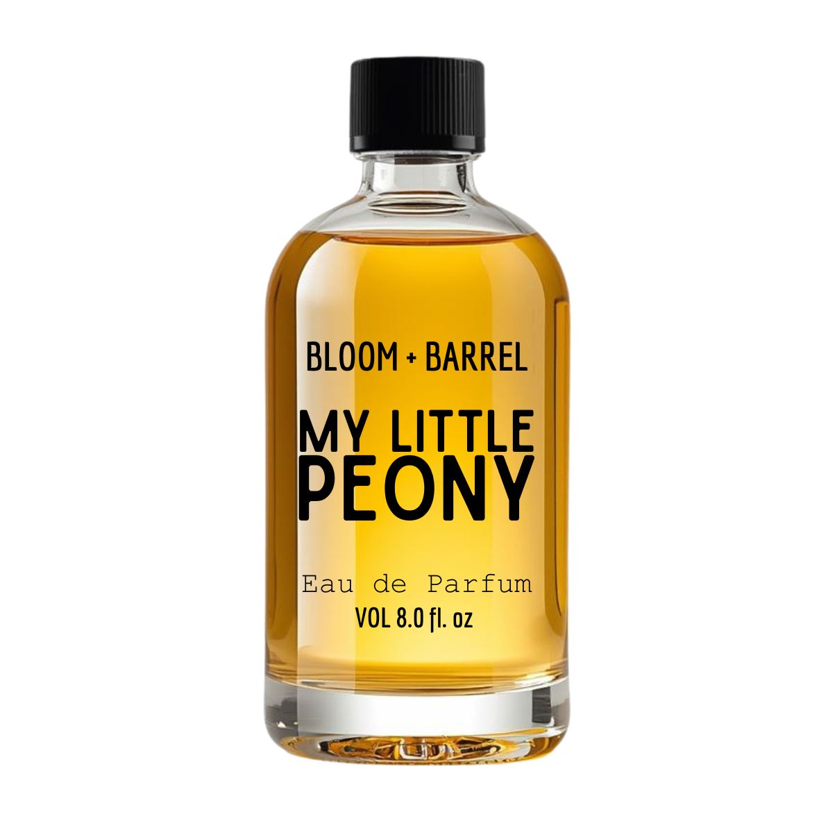 Bottle of Bloom & Barrel My Little Peony eau de parfum on a white background