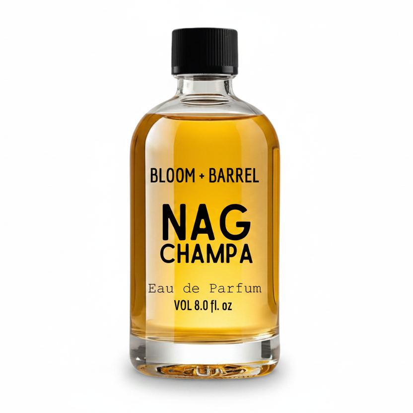 Bottle of Bloom & Barrel Nag Champa Eau de Parfum on a white background