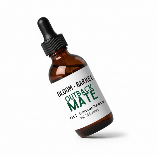 Bottle of Bloom + Barrel Outback Mate Oil Concentrate on a white background