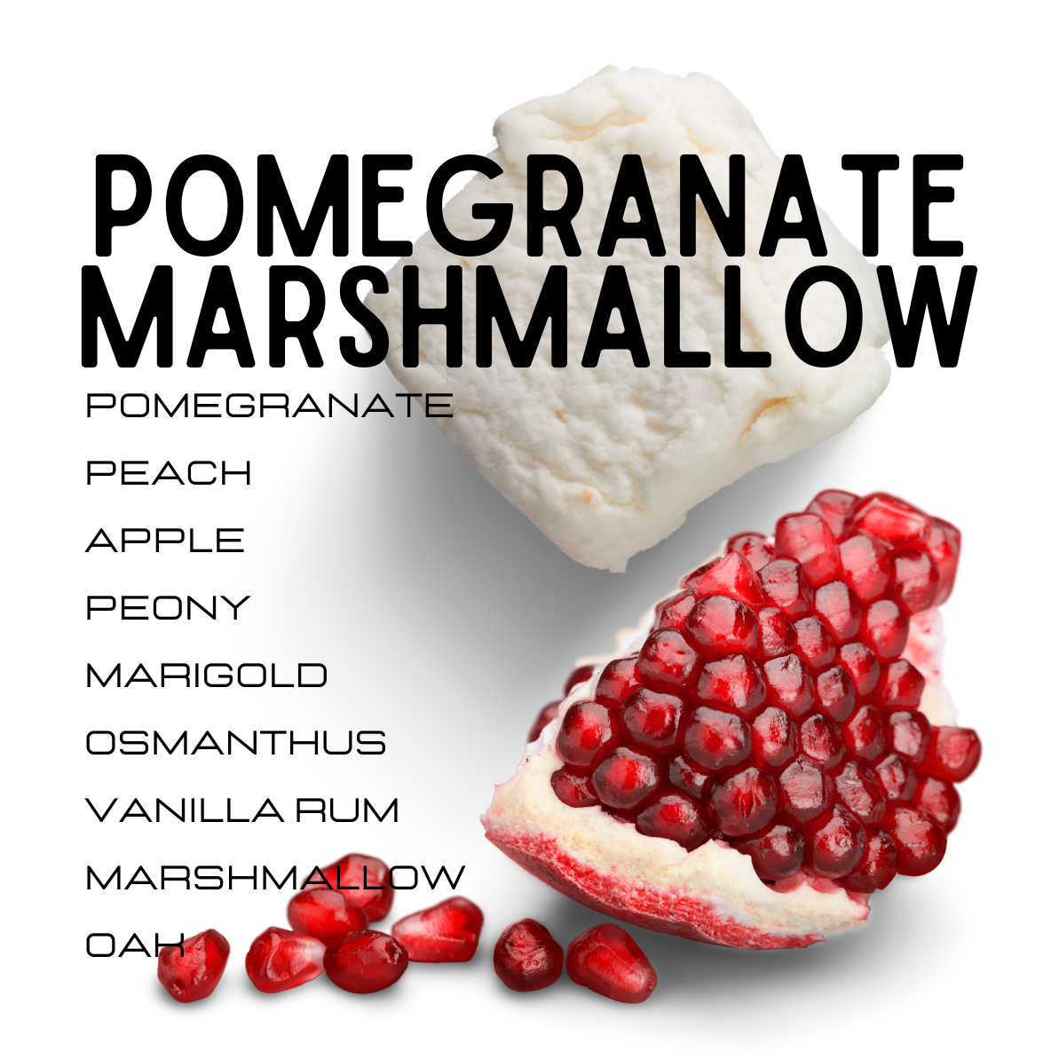 Pomegranate marshmallow with pomegranate seeds on a white background