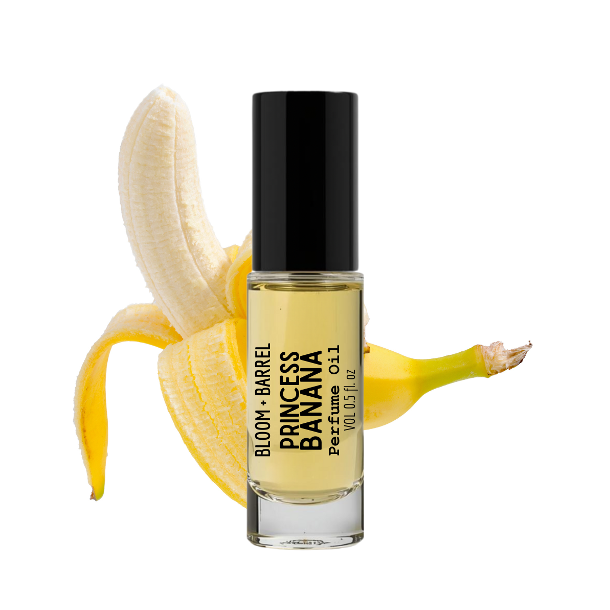 Perfume bottle labeled 'Princess Banana' with a banana on a white background