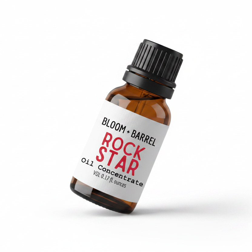 Bottle of Bloom & Barrel Rock Star Oil Concentrate on a white background