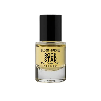 Perfume oil bottle labeled 'Rock Star' by Bloom & Barrel on a white background