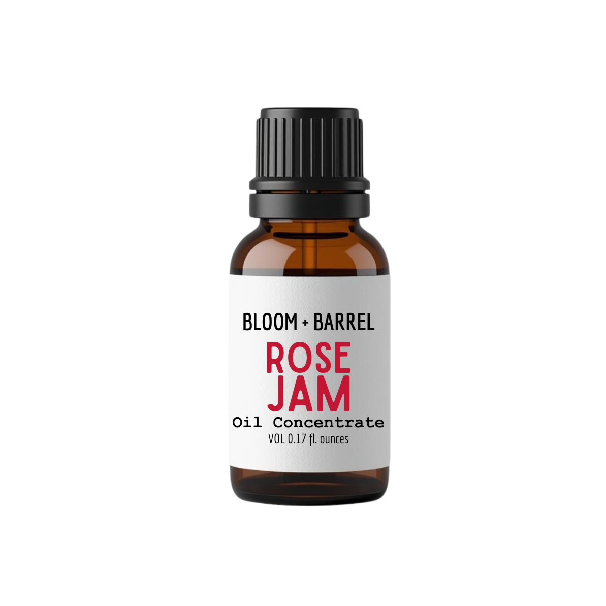 Bottle of Bloom & Barrel Rose Jam oil concentrate on a white background
