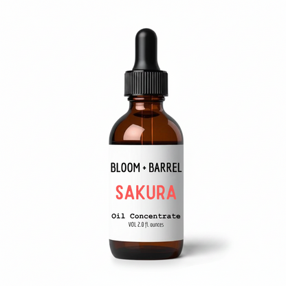Bottle of Bloom + Barrel Sakura oil concentrate on a white background
