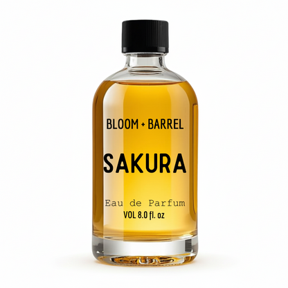 Bottle of Bloom & Barrel Sakura Eau de Parfum on a white background
