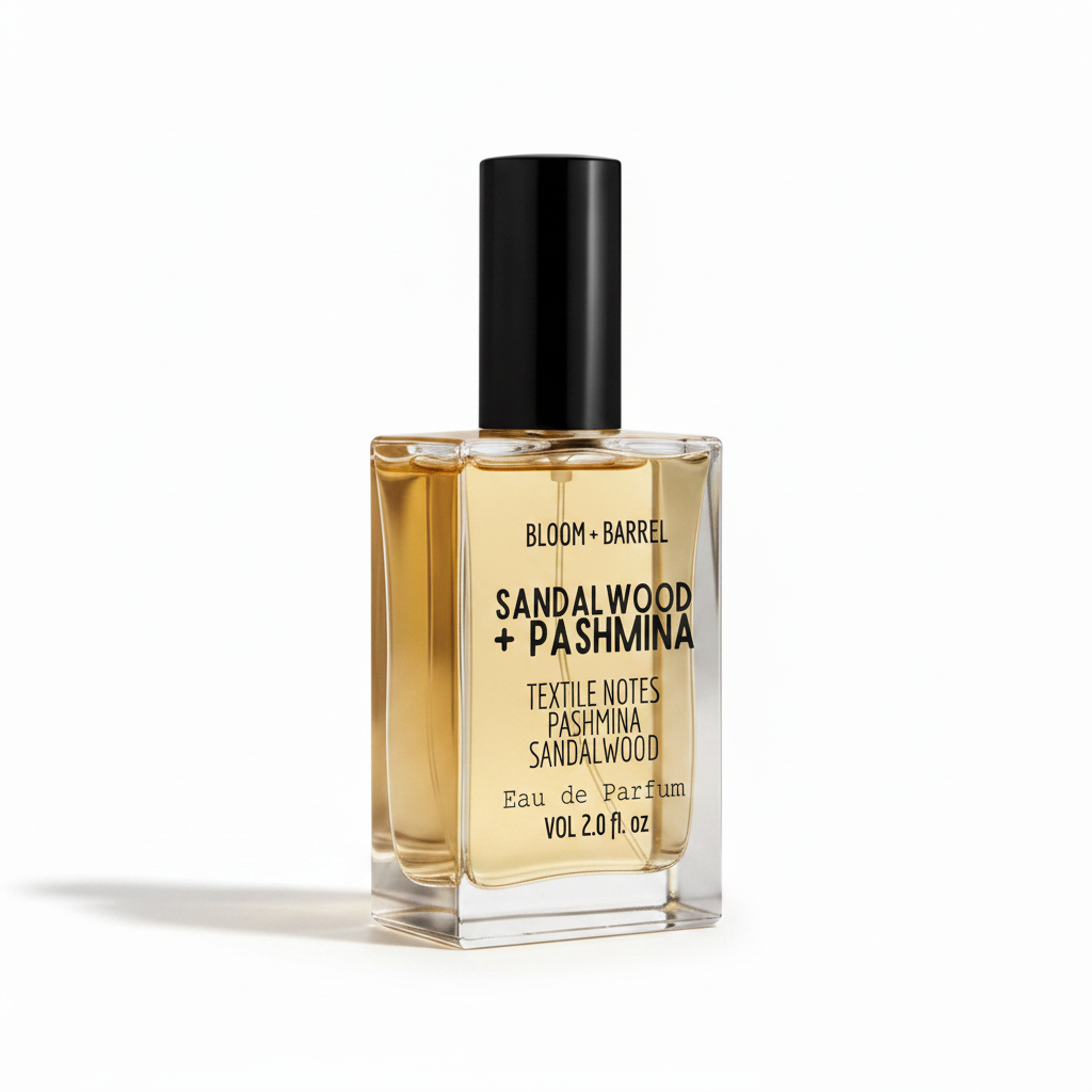 Perfume bottle labeled 'Tobacco + Cognac' by Bloom & Barrel on a white background