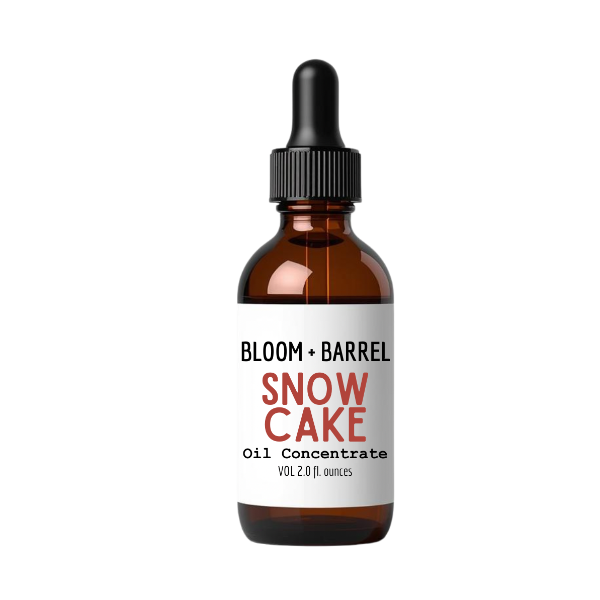 Bottle of Bloom + Barrel Snow Cake Oil Concentrate on a white background