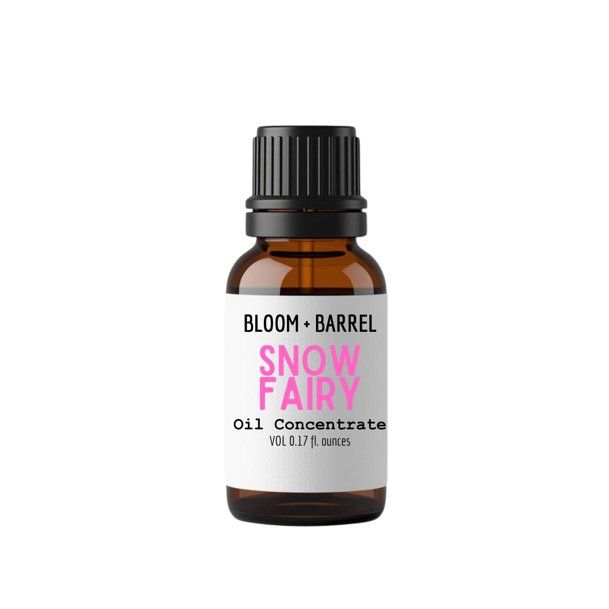 Bottle of Bloom & Barrel Snow Fairy oil concentrate on a white background