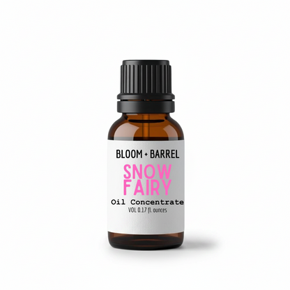 Bottle of Bloom & Barrel Snow Fairy oil concentrate on a white background