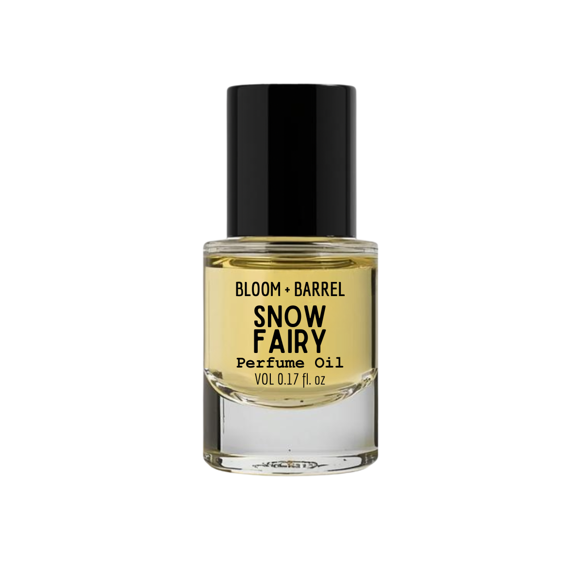 Perfume oil bottle labeled 'Snow Fairy' by Bloom & Barrel on a white background