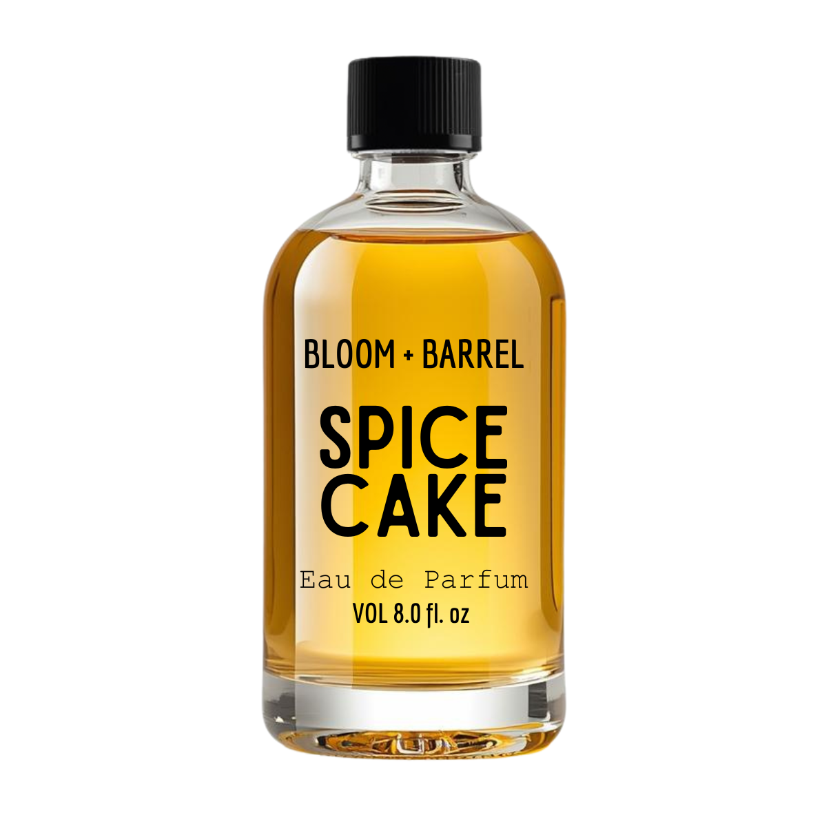 Bottle of Bloom + Barrel Spice Cake eau de parfum on a white background