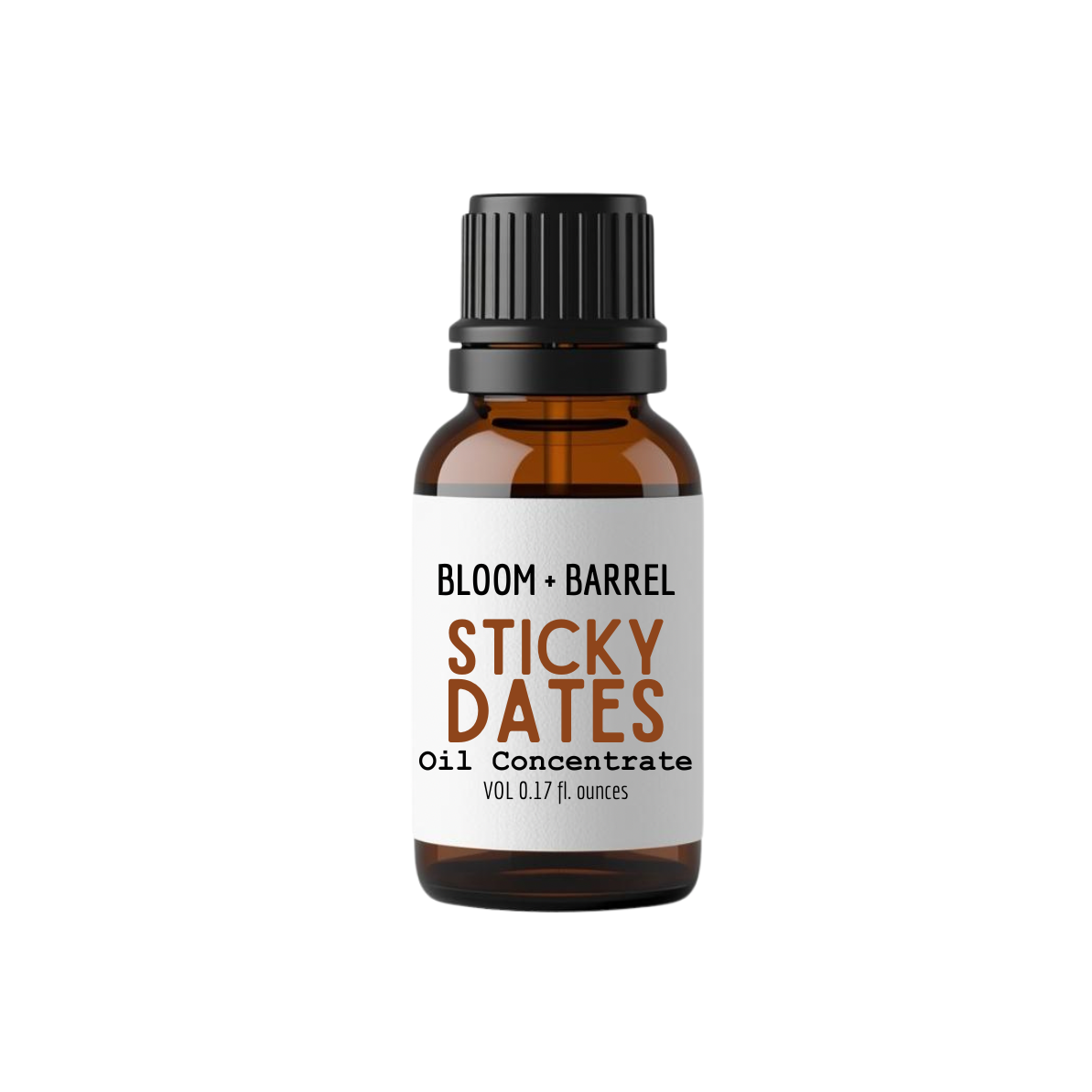 Bottle of Bloom & Barrel Sticky Dates oil concentrate on a white background