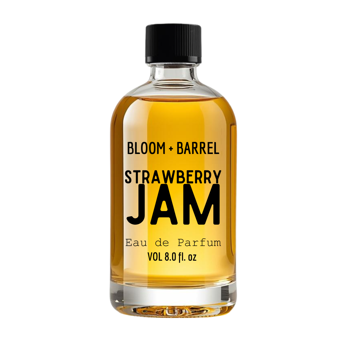 Bottle of Bloom + Barrel Strawberry Jam Eau de Parfum on a white background