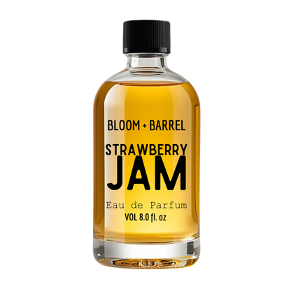 Bottle of Bloom + Barrel Strawberry Jam Eau de Parfum on a white background