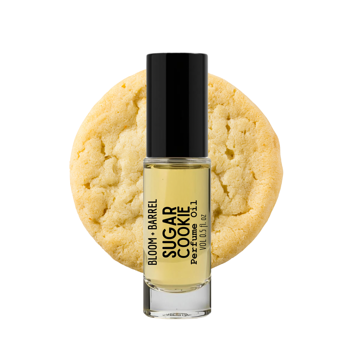 Perfume bottle labeled 'Sugar Cookie' by Bloom & Barrel on a white background