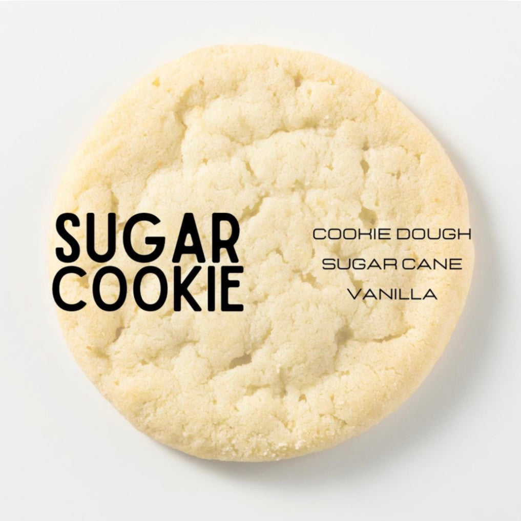 Sugar cookie with text indicating flavor components on a white background
