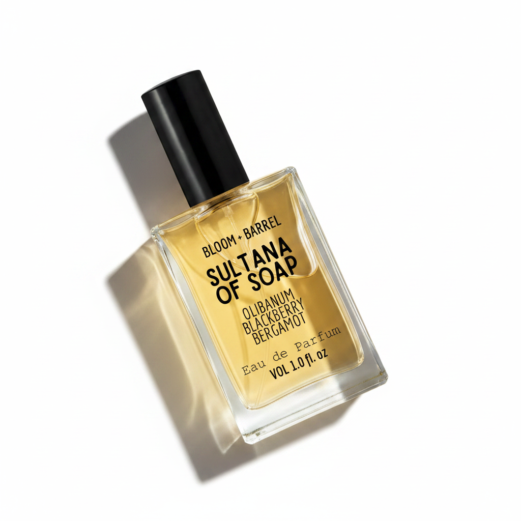 Bottle of Bloom & Barrel Sultana of Soap eau de parfum on a white background