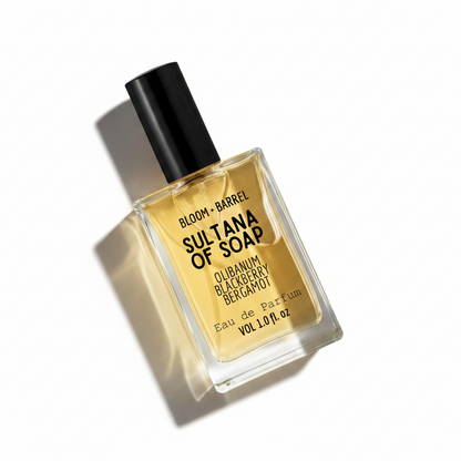Bottle of Bloom & Barrel Sultana of Soap eau de parfum on a white background