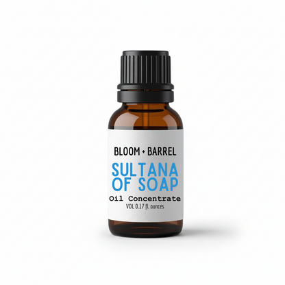 Bottle of Bloom & Barrel Sultana of Soap Oil Concentrate on a white background