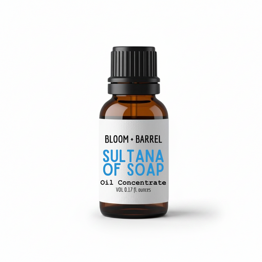 Bottle of Bloom & Barrel Sultana of Soap Oil Concentrate on a white background