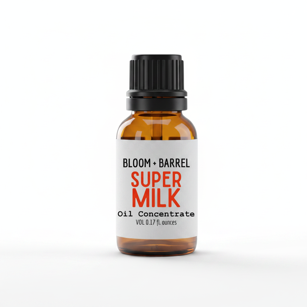 Bottle of Bloom & Barrel Super Milk Oil Concentrate on a white background