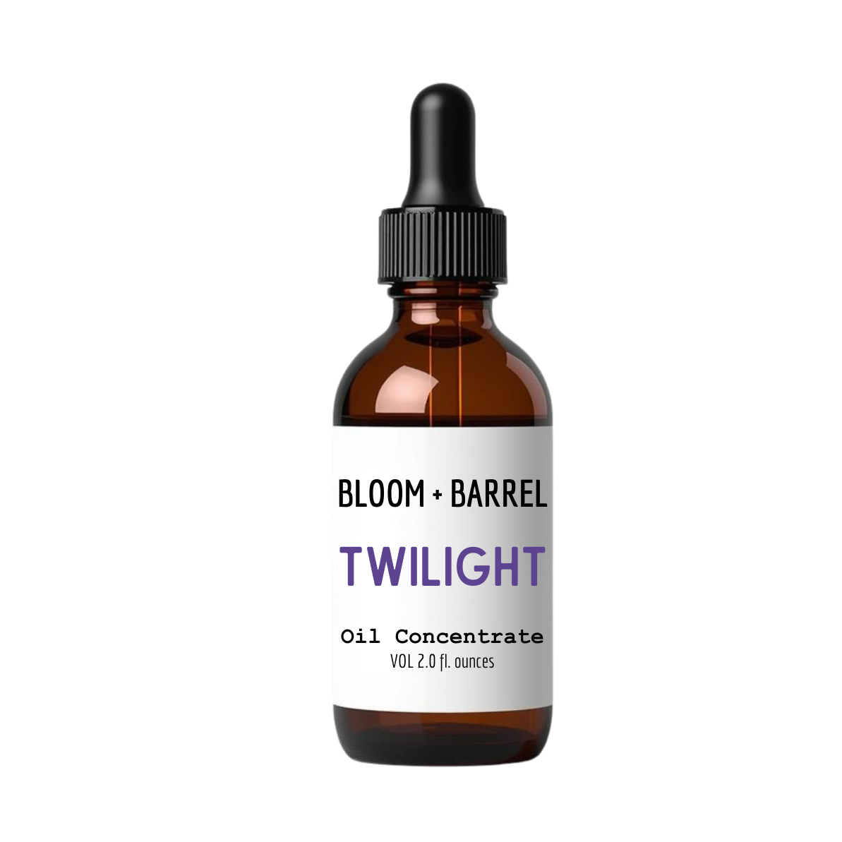 Bottle of Bloom + Barrel Twilight oil concentrate on a white background