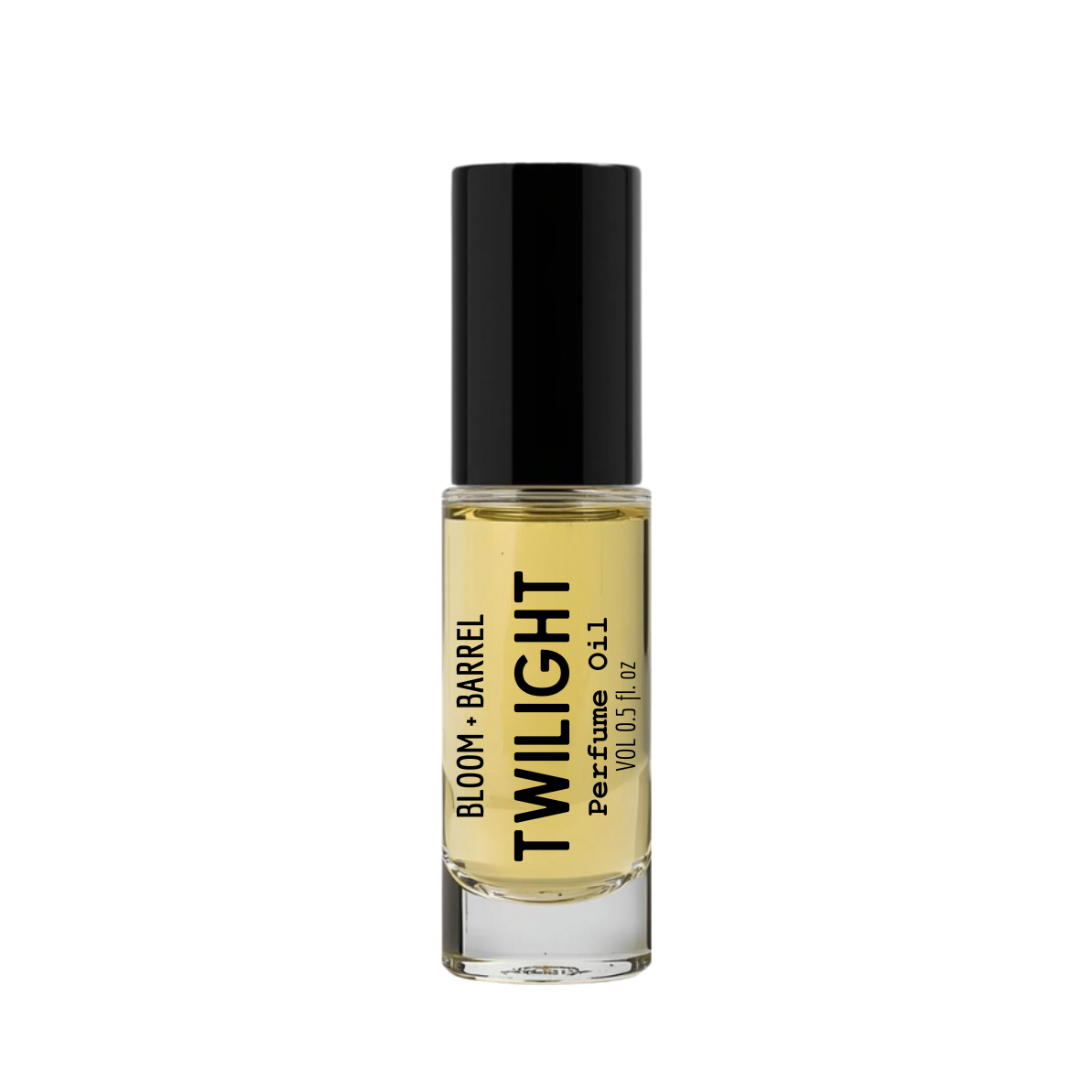 Perfume bottle labeled 'Twilight' by Bloom & Barrel on a white background