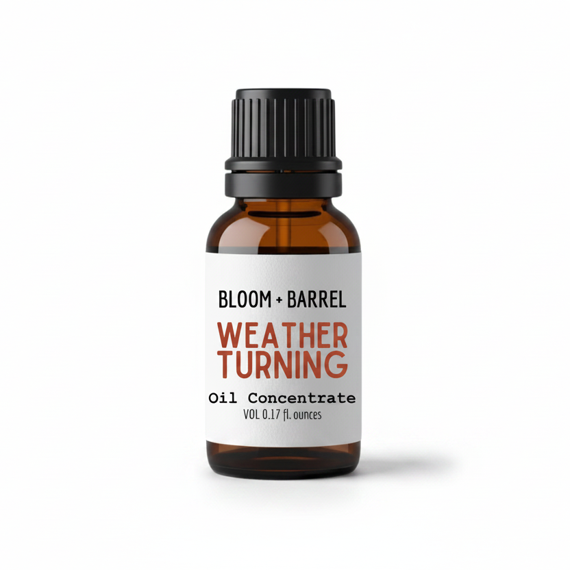 Bottle of Bloom & Barrel Weather Turning Oil Concentrate on a white background