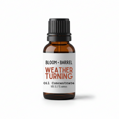 Bottle of Bloom & Barrel Weather Turning Oil Concentrate on a white background