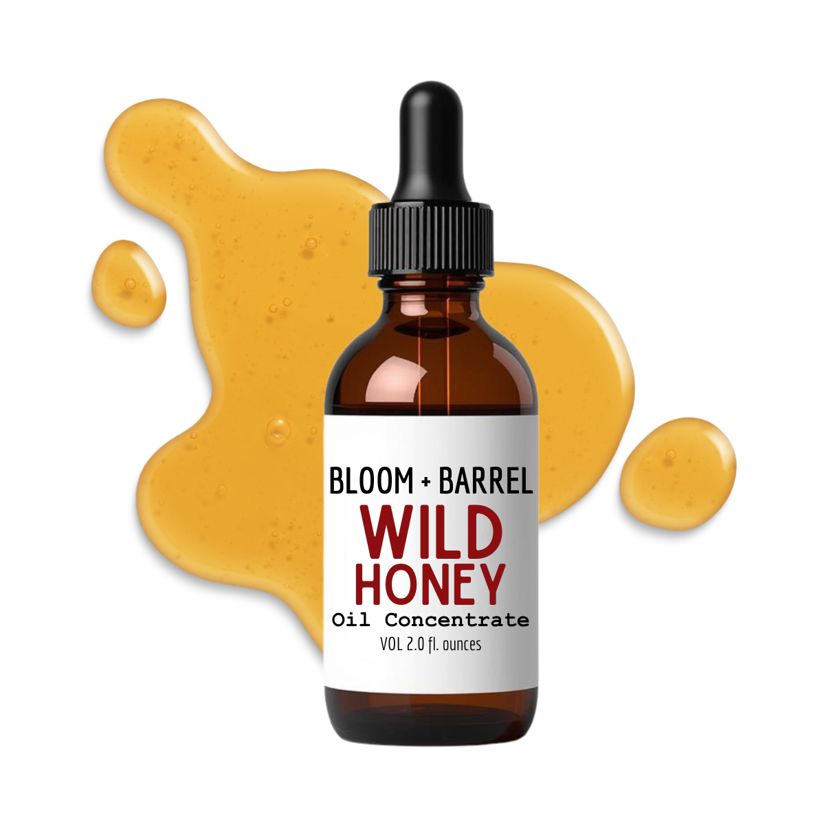 Bottle of Bloom + Barrel Wild Honey Oil Concentrate with a dropper on a white background