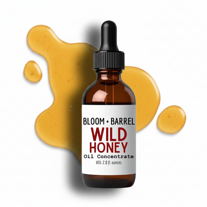 Bottle of Bloom + Barrel Wild Honey Oil Concentrate with a dropper on a white background