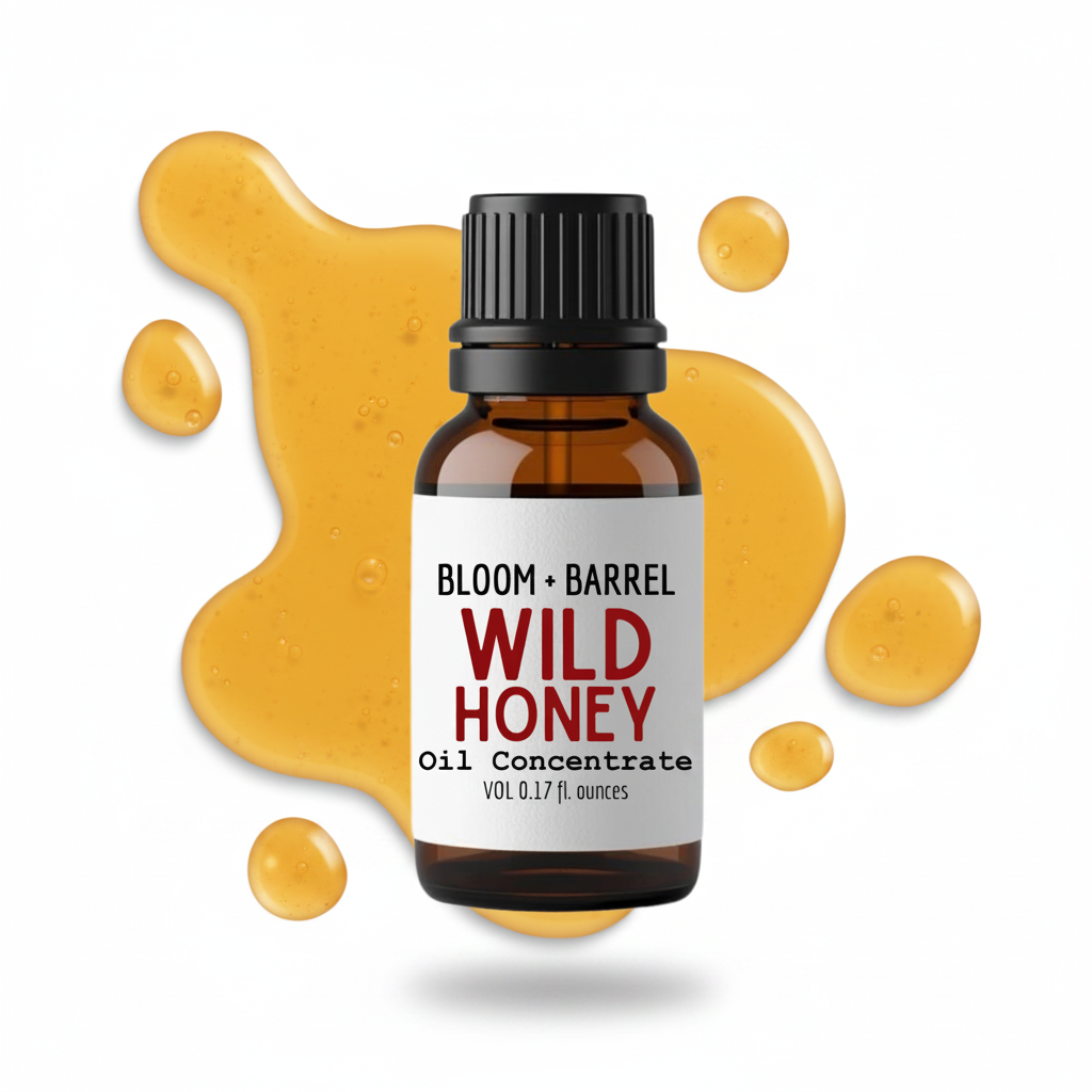 Bottle of Bloom & Barrel Wild Honey Oil Concentrate with a label on a white background