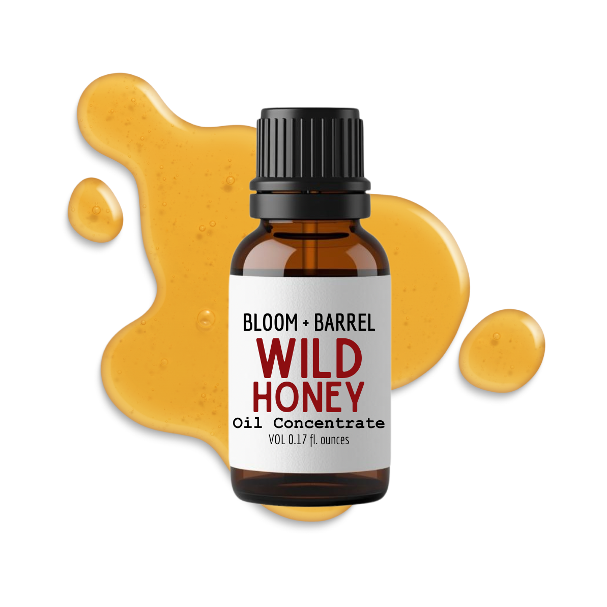 Bottle of Bloom & Barrel Wild Honey Oil Concentrate with a label on a white background