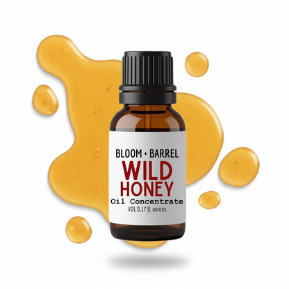 Bottle of Bloom & Barrel Wild Honey Oil Concentrate with a label on a white background