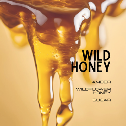 Honey being dripped with 'Wild Honey' text on a beige background