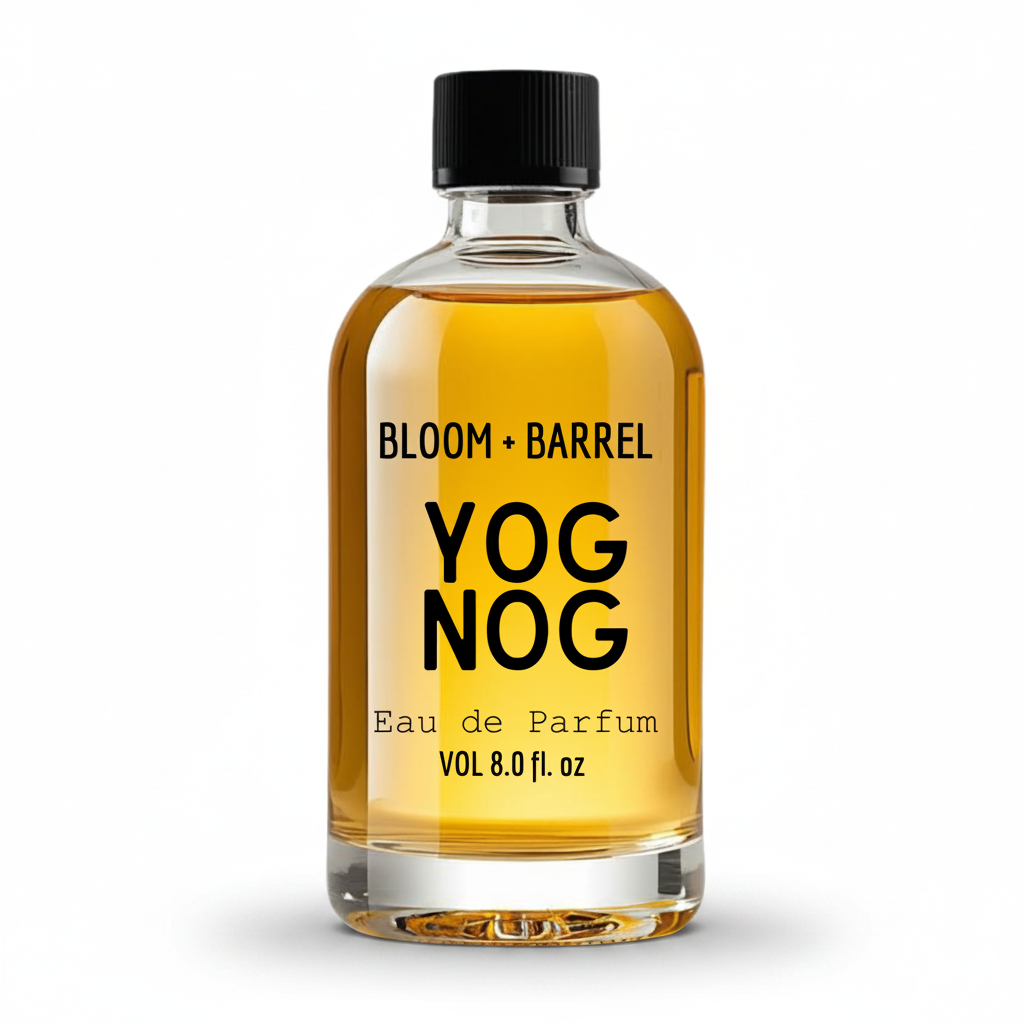Bottle of Bloom & Barrel Yog Nog Eau de Parfum on a white background