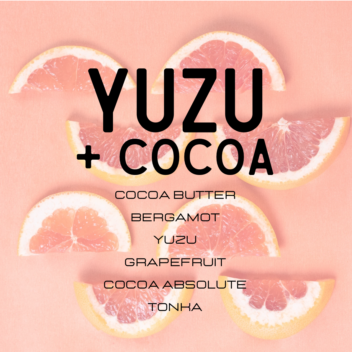 Yuzu and cocoa product with yuzu slices on a pink background